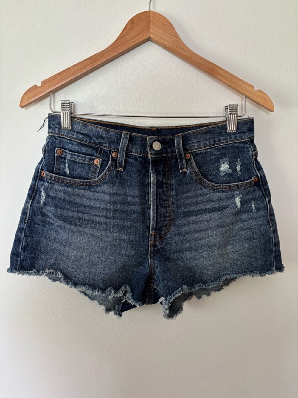 Signature by Levi Strauss Dark Indigo Distressed Denim Shorts
